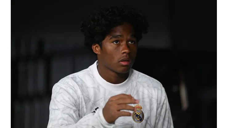 MADRID, SPAIN - OCTOBER 05:  Endrick of Real Madrid<br />
looks on prior to the LaLiga match between Real Madrid CF and Villarreal CF  at Estadio Santiago Bernabeu on October 05, 2024 in Madrid, Spain. (Photo by Denis Doyle/Getty Images)
