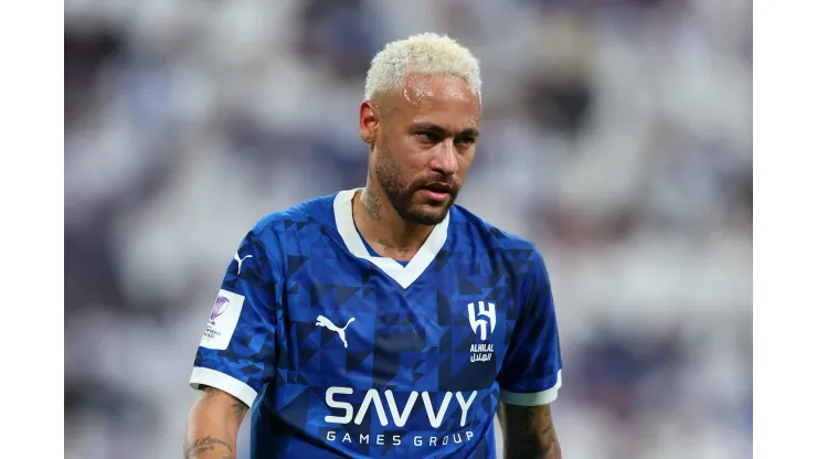 RIYADH, SAUDI ARABIA - NOVEMBER 04: Neymar of Al-Hilal reacts after an injury during the AFC Champions League Elite match between Al-Hilal and Esteghlal at Kingdom Arena on November 04, 2024 in Riyadh, Saudi Arabia. (Photo by Yasser Bakhsh/Getty Images)
