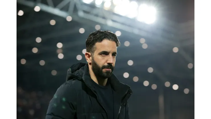 BERGAMO, ITALY - MARCH 14: Ruben Amorim, Head Coach of Sporting CP, looks on prior to the UEFA Europa League 2023/24 round of 16 second leg match between Atalanta and Sporting CP at the Stadio di Bergamo on March 14, 2024 in Bergamo, Italy. (Photo by Emilio Andreoli/Getty Images)
