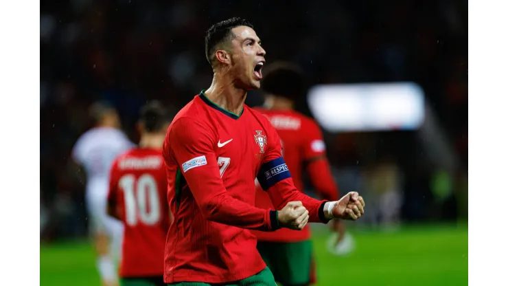 Cristiano Ronaldo seen celebrating after scoring goal during UEFA Nations League game between national teams of Portugal and Poland at Estadio do Dragao Maciej Rogowski Porto Estadio Do Dragao Portugal Copyright: xMaciejxRogowskix porpol2425-39
