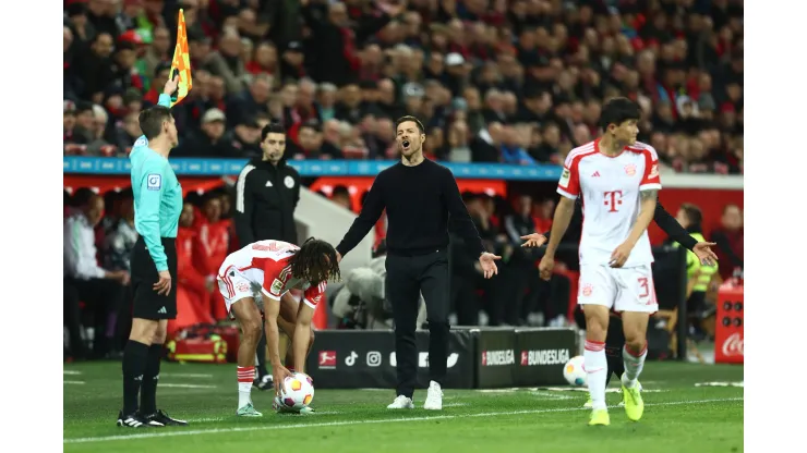 LEVERKUSEN, GERMANY - FEBRUARY 10: Xabi Alonso, Manager of Bayer Leverkusen, reacts during the Bundesliga match between Bayer 04 Leverkusen and FC Bayern München at BayArena on February 10, 2024 in Leverkusen, Germany. (Photo by Leon Kuegeler/Getty Images)