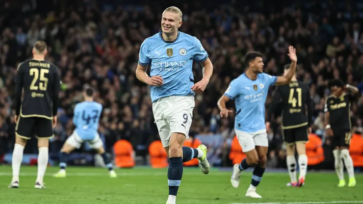 Erling Haaland celebrando pelo Manchester City. Foto: Imago
