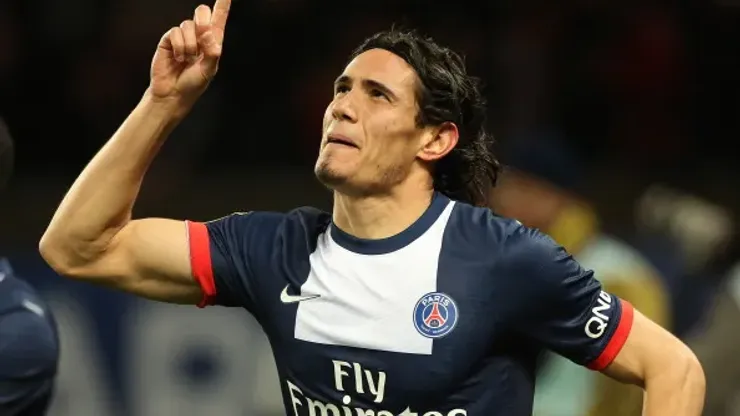 PARIS, FRANCE – MARCH 2: Edinson Cavani of PSG celebrates his goal during the Ligue 1 match between Paris Saint-Germain FC and Olympique de Marseille at Parc des Princes stadium on March 2, 2014 in Paris, France. (Photo by John Berry/Getty Images)
