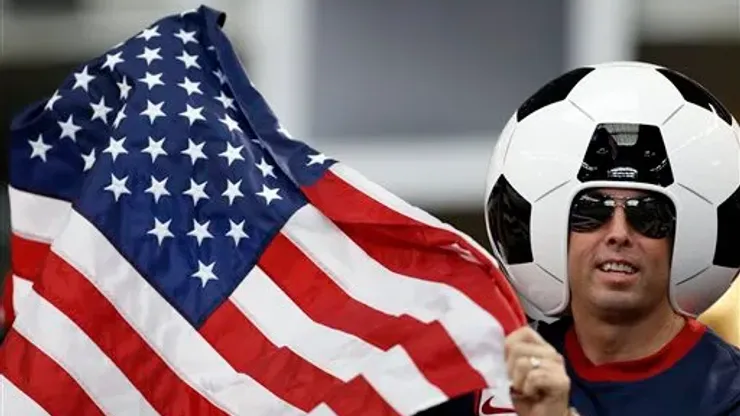 A United States fan shows his support before the first half of the Gold Cup semifinals against Honduras at Cowboys Stadium, Wednesday, July 24, 2013, in Arlington, Texas. (AP Photo/Brandon Wade)
