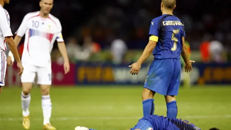 BERLIN – JULY 09: Fabio Cannavaro (R) of Italy gestures towards Zinedine Zidane #10 (L) of France, whilst Marco Materazzi of Italy lies injured, after being headbutted in the chest by Zinedine Zidane of France during the FIFA World Cup Germany 2006 Final match between Italy and France at the Olympic Stadium on July 9, […]
