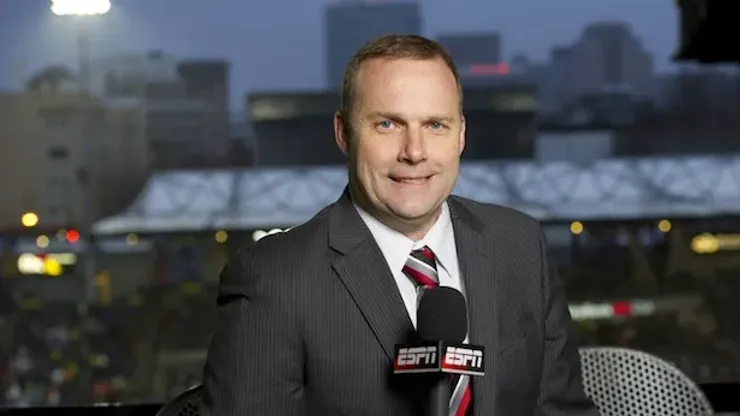 Portland, OR – March 12, 2012 – Jeld-Wen Field: ESPN's soccer analyst Adrian Healey reporting from the MLS First Kick set at Jeld-Wen Field<br />
(Photo by Scott Clarke / ESPN Images)<br />
– 20120312_MLS_SC1_4876.jpg –
