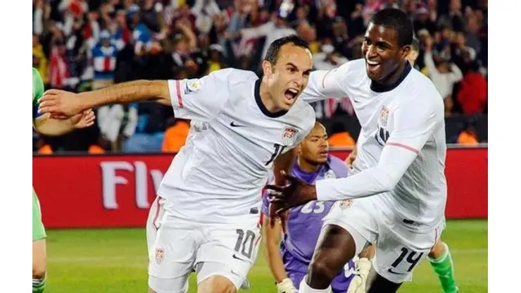 PRETORIA, SOUTH AFRICA – JUNE 23: Landon Donovan of the United States celebrates with teammate Edson Buddle after scoring the winning goal that sends the USA through to the second round during the 2010 FIFA World Cup South Africa Group C match between USA and Algeria at the Loftus Versfeld Stadium on June 23, 2010 […]
