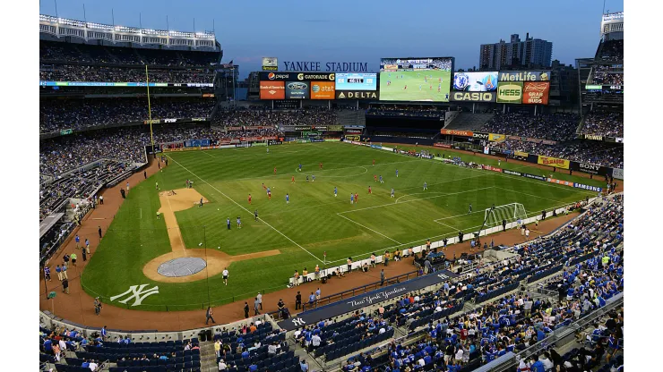 General view of the first ever football match at the Yankee Stadium played between Chelsea and Paris Saint-Germain.

