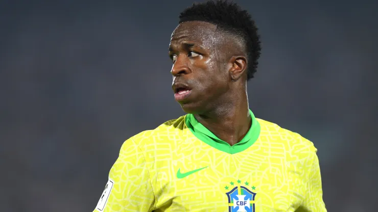 Vinícius Júnior reacts during a match with Brazil.
