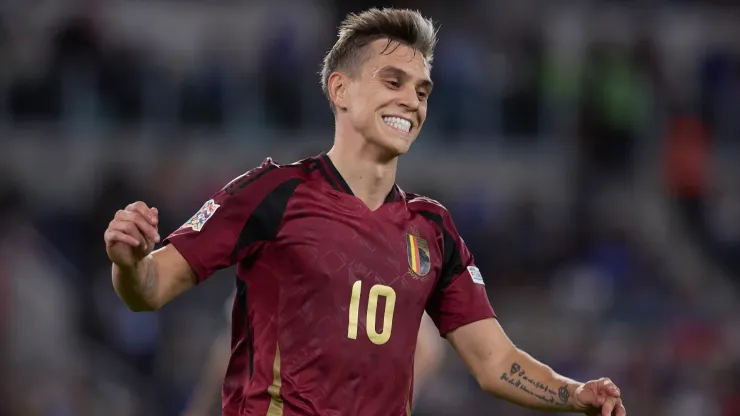 Leandro Trossard of Belgium looks on during the UEFA Nations League 2024/25 League A Group A2 match between Italy and Belgium.
