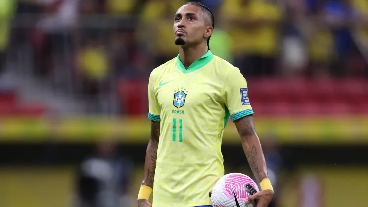 Raphinha of Brazil looks on during a FIFA World Cup 2026 South American Qualifier match.
