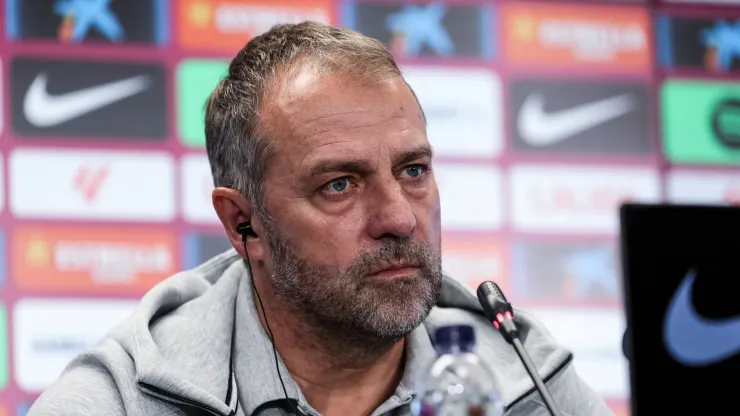 Hansi Flick, head coach of FC Barcelona, Barca attends his press conference, PK, Pressekonferenz during the training day of FC Barcelona ahead the Spanish League, La Liga EA Sports, football match against UD Las Palmas at Ciudad Esportiva Joan Gamper on November 29, 2024 in Sant Joan Despi, Barcelona, Spain.
