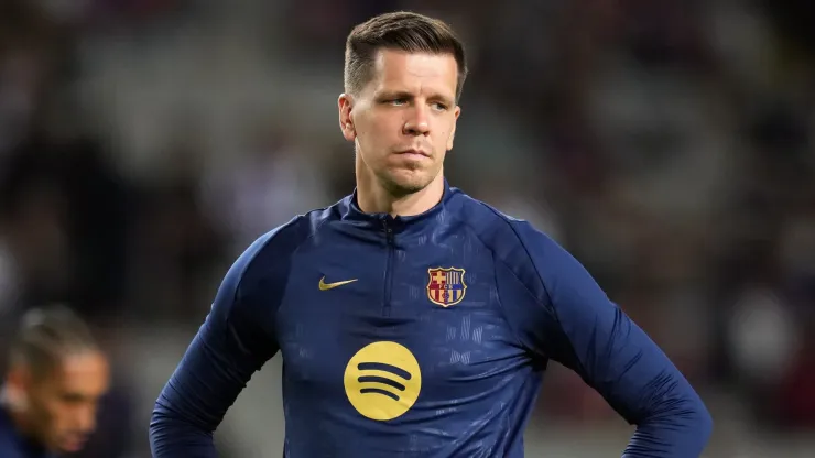 Wojciech Szczesny of FC Barcelona looks on during the warm up prior to the La Liga EA Sports match between FC Barcelona and Sevilla FC at Estadi Olimpic Lluis Companys on October 20, 2024 in Barcelona, Spain.
