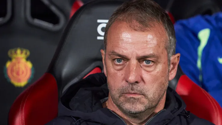 Hansi Flick, head coach of FC Barcelona looks on during the LaLiga match between RCD Mallorca and FC Barcelona at Estadi de Son Moix on December 03, 2024 in Mallorca, Spain.
