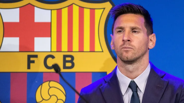 Lionel Leo Messi attends during his press conference, PK, Pressekonferenz to talk about his departure from FC Barcelona, Barca at Camp Nou stadium on August 08, 2021, in Barcelona, Spain.
