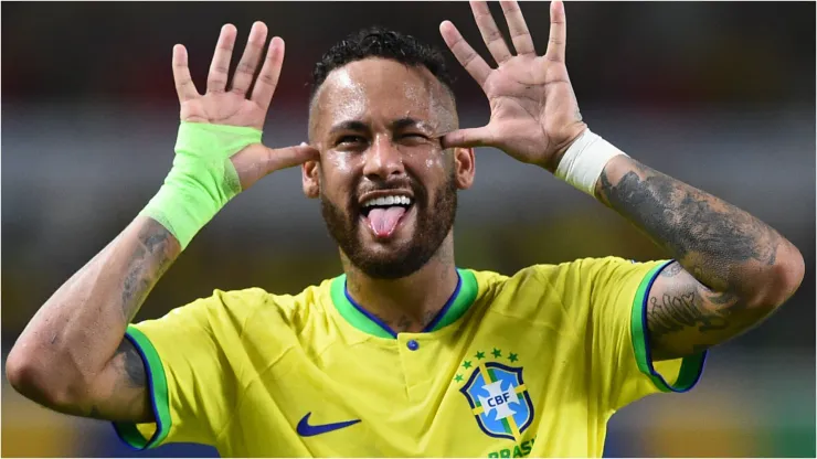 Brazil's Neymar celebrates during the 2026 World Cup qualifier match between Brazil and Bolivia at the Olympic Stadium of Para in Belem, capital of the State of Para, Brazil, on Sept. 8, 2023.
