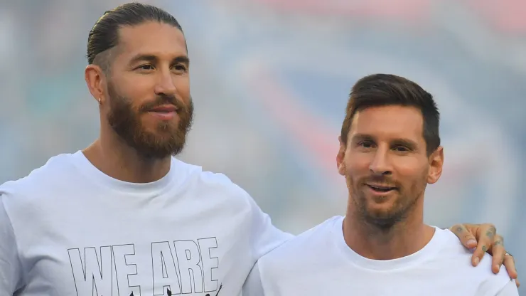 Paris Saint-Germain’s Spanish defender Sergio Ramos (L) and Argentinian forward Lionel Messi (R).
