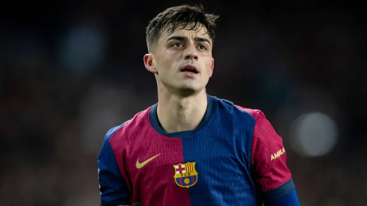 Pedro Gonzalez Pedri (FC Barcelona) celebrates during a La Liga EA Sports match between FC Barcelona and Atletico de Madrid at Estadi Olimpic Lluis Companys in Barcelona, Spain, on December 21, 2024.
