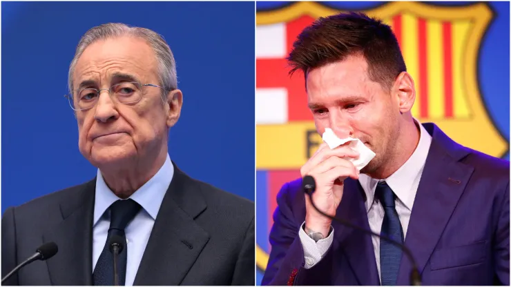 Florentino Perez (left) and Lionel Messi (right)
