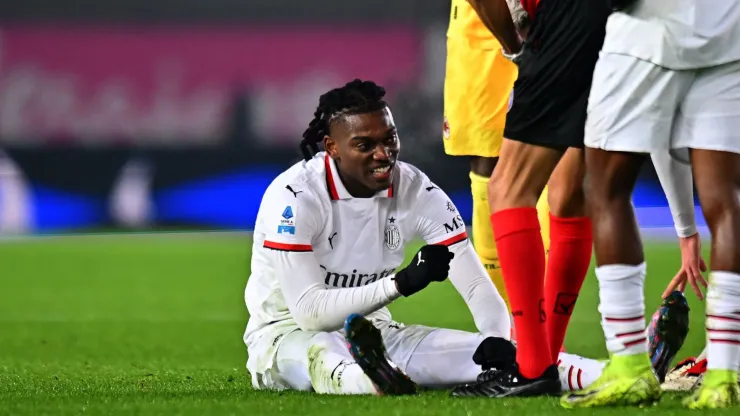 Rafael Leao of AC Milan injured during the Serie A match between Verona and AC Milan at Stadio Marcantonio Bentegodi on December 20, 2024 in Verona, Italy.
