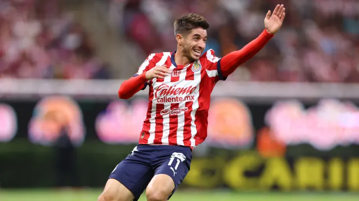 Isaac Brizuela of Chivas gestures during the 17th round match between Chivas and Atletico San Luis.
