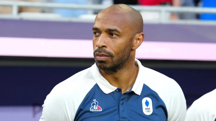 Thierry Henry, Head Coach of Team France looks on prior to the Men's Quarterfinal match between France and Argentina during the Olympic Games Paris 2024 at Nouveau Stade de Bordeaux on August 02, 2024 in Bordeaux, France.
