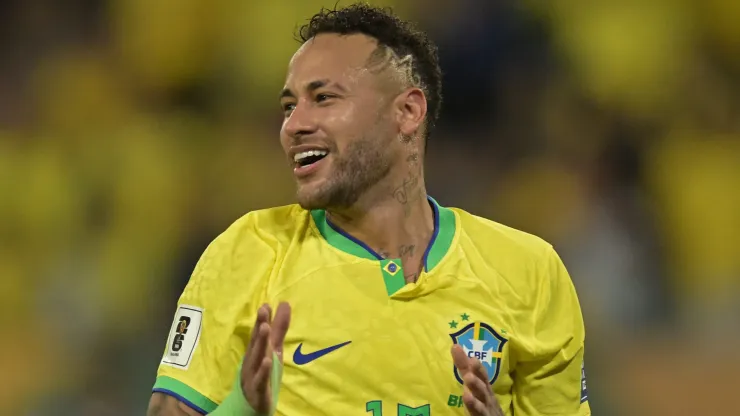 Neymar Jr. of Brazil reacts during a FIFA World Cup 2026 Qualifier match between Brazil and Venezuela at Arena Pantanal on October 12, 2023 in Cuiaba, Brazil.
