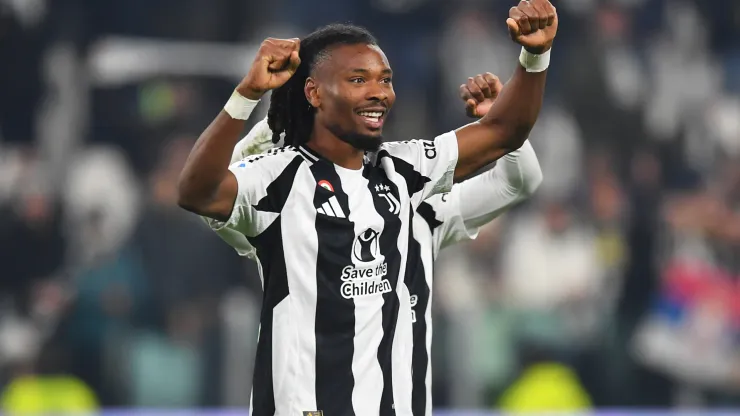 Khephren Thuram of Juventus celebrates following the team's victory during the Serie A match between Juventus and Torino.
