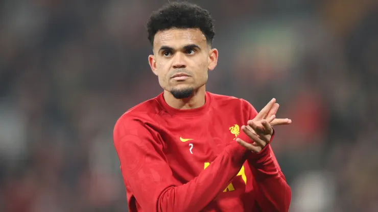 Luis Diaz of Liverpool applauds the fans prior to the Premier League match between Liverpool FC and Aston Villa FC.
