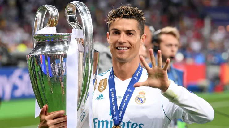 Cristiano Ronaldo of Real Madrid poses with the UEFA Champions League trophy following the UEFA Champions League Final between Real Madrid and Liverpool at NSC Olimpiyskiy Stadium on May 26, 2018 in Kiev, Ukraine. 
