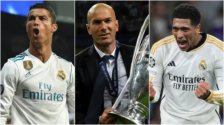 Cristiano Ronaldo (left), Jude Bellingham (center), and Zinedine Zidane (right)
