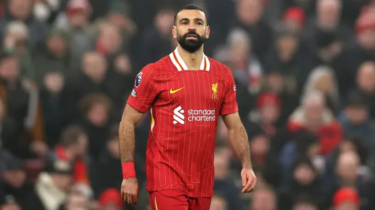Mohamed Salah of Liverpool in action during the Premier League match between Liverpool FC and Leicester City FC at Anfield on December 26, 2024 in Liverpool, England. 
