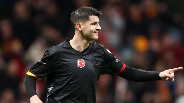 Alvaro Morata of Galatasaray celebrates after scoring his team's first goal during the Turkish Super League match between Galatasaray and Adana Demirspor at Rams Park Stadium on February 9, 2025 in Istanbul, Turkey.
