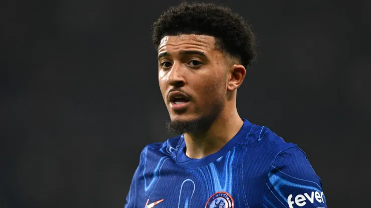 Jadon Sancho of Chelsea looks on during the Premier League match between Chelsea FC and AFC Bournemouth at Stamford Bridge on January 14, 2025 in London, England.
