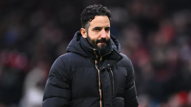 Ruben Amorim, Manager of Manchester United, looks on during the Premier League match between Manchester United FC and Brighton & Hove Albion FC at Old Trafford on January 19, 2025 in Manchester, England.
