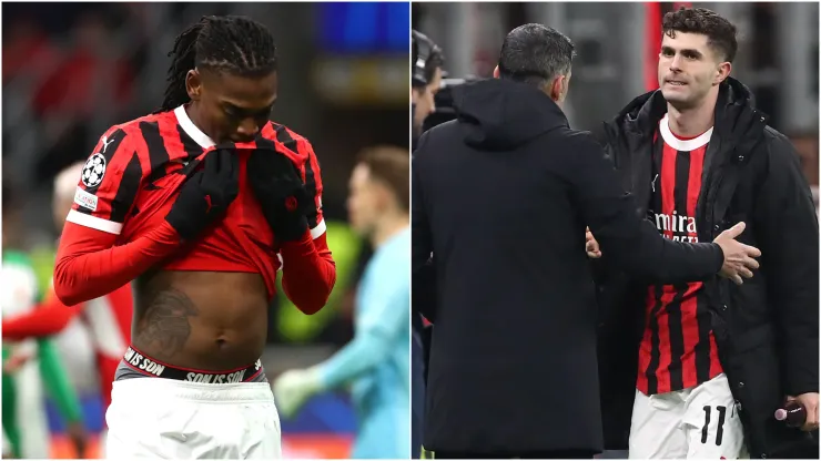 Rafael Leao (left), Christian Pulisic and Sergio Conceicao (right)
