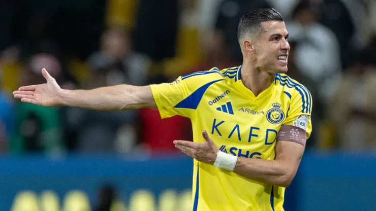 Cristiano Ronaldo of Al-Nassr FC reacts during the Saudi Pro League match between Al Nassr v Al Ettifaq at Al -Awwal Park on February 21, 2025 in Riyadh, Saudi Arabia.
