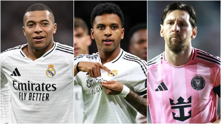 Kylian Mbappe (left), Rodrygo (center) and Lionel Messi (right)