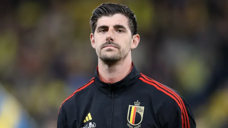 Thibaut Courtois of Belgium looks on prior to the UEFA EURO 2024 qualifying round group F match between Sweden and Belgium at Friends Arena on March 24, 2023 in Stockholm, Sweden.