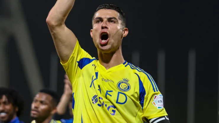 Cristiano Ronaldo of Al Nassr celebrates victory after winning the Saudi Pro League match between Al Wehda v Al Nassr at King Abdulaziz Sports City on February 25, 2025 in Mecca, Saudi Arabia.
