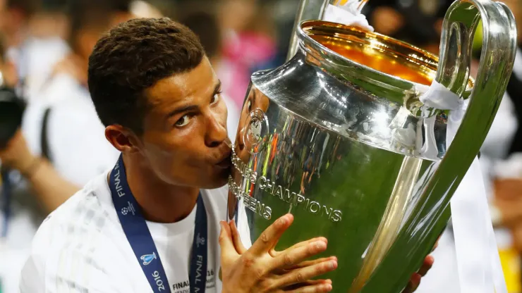 Cristiano Ronaldo of Real Madrid kisses the Champions League trophy after the UEFA Champions League Final match between Real Madrid and Club Atletico de Madrid at Stadio Giuseppe Meazza on May 28, 2016 in Milan, Italy.
