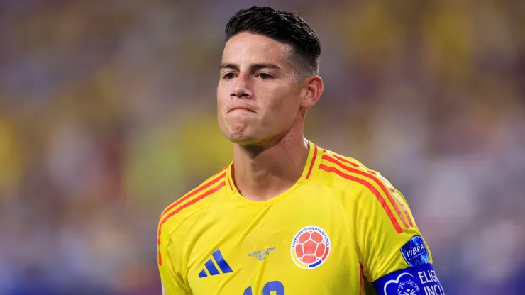 James Rodriguez of Colombia gestures during the CONMEBOL Copa America 2024 Final match between Argentina and Colombia at Hard Rock Stadium on July 14, 2024 in Miami Gardens, Florida.
