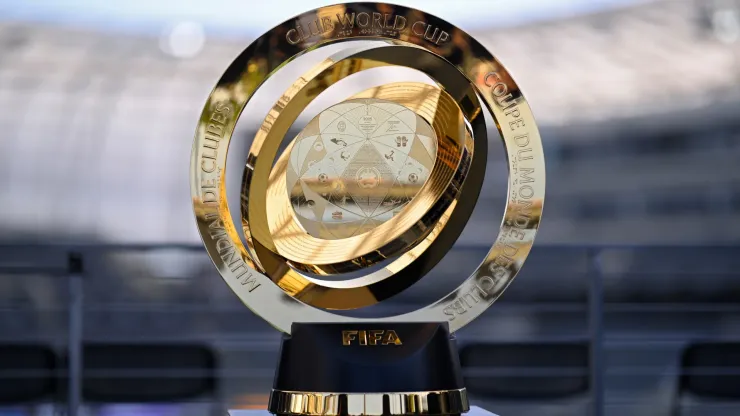 A detailed view of the FIFA Club World Cup trophy on display at BMO Stadium before the game between the Los Angeles FC and the Sporting Kansas City on June 08, 2025.
