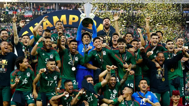 Guillermo Ochoa #13 of Mexico celebrates after defeating Panama 1-0 in the Concacaf Gold Cup final match at SoFi Stadium on July 16, 2023.
