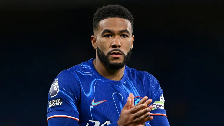 Reece James of Chelsea applauds the fans following the Premier League match between Chelsea FC and Manchester United FC at Stamford Bridge on May 16, 2025 in London, England.
