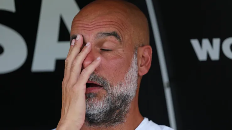 Pep Guardiola, Head Coach of Manchester City, reacts during the FIFA Club World Cup 2025 group G match between Juventus FC and Manchester City FC at Camping World Stadium on June 26, 2025 in Orlando, Florida.
