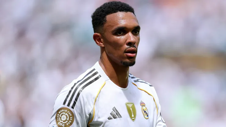Trent Alexander-Arnold #12 of Real Madrid C.F. during the FIFA Club World Cup 2025 group H match between Real Madrid CF and Al Hilal at Hard Rock Stadium on June 18, 2025 in Miami Gardens, Florida.