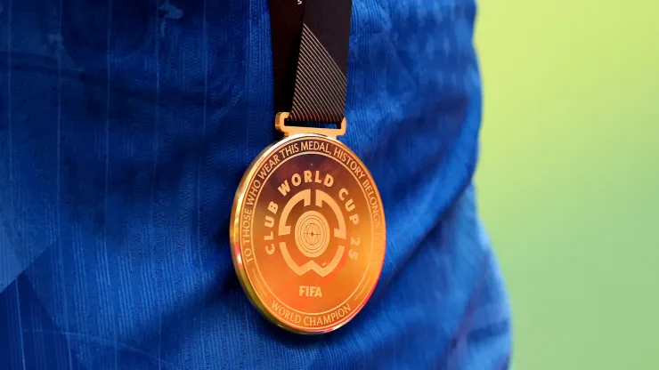 A detailed view of the medal worn by Kiernan Dewsbury-Hall #22 of Chelsea FC following the FIFA Club World Cup 2025 Final match between Chelsea FC and Paris Saint-Germain at MetLife Stadium on July 13, 2025 in East Rutherford, New Jersey.
