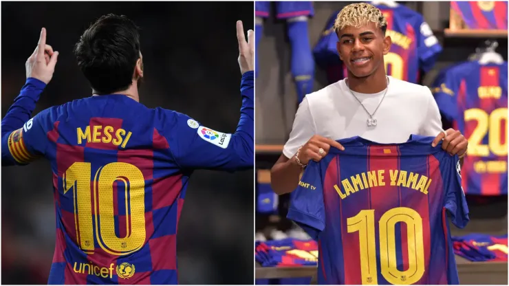 Lionel Messi (left) and Lamine Yamal (right)
