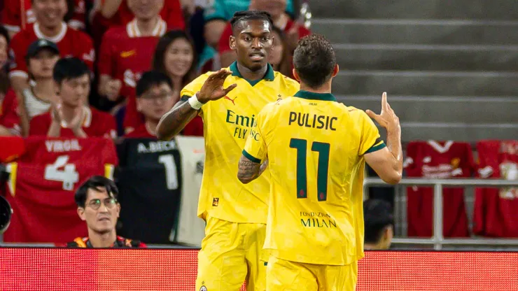 Rafael Leao of AC Milan (L) celebrates after scoring his goal with Christian Pulisic of AC Milan (R) during the Liverpool FC v AC Milan Pre-Season Friendly match at Kai Tak Stadium on July 26, 2025 in Hong Kong, China. 
